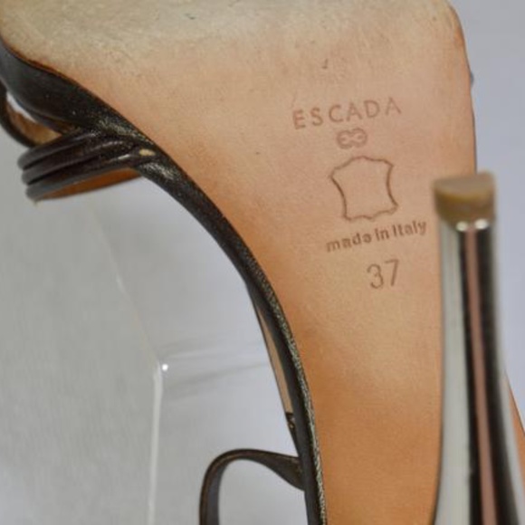 👠 Escada Pewter Metallic Mirrored Heel T-Strap Sandalsl  🇮🇹 - Picture 6 of 13